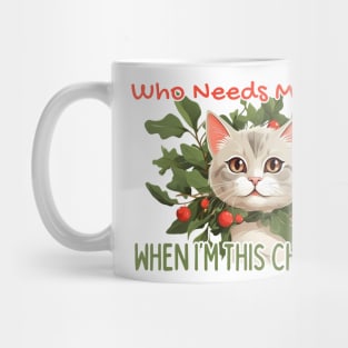 Funny Christmas Cat with Head Emerging from Bushel of Mistletoe Mug